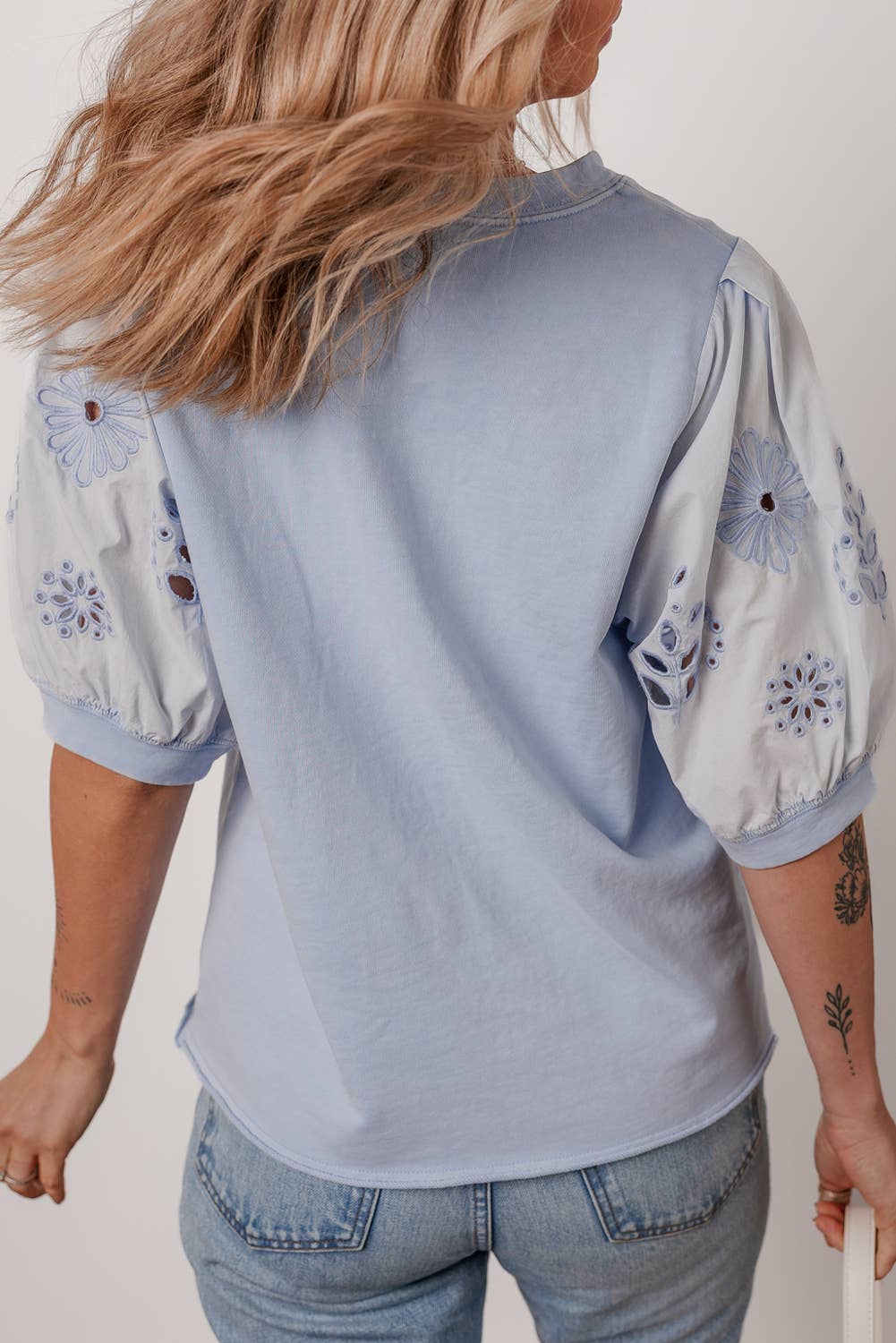 Flower Embroidered Sleeve Top