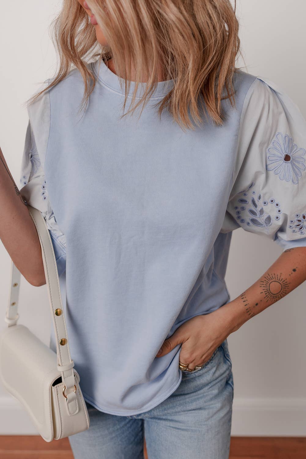 Flower Embroidered Sleeve Top