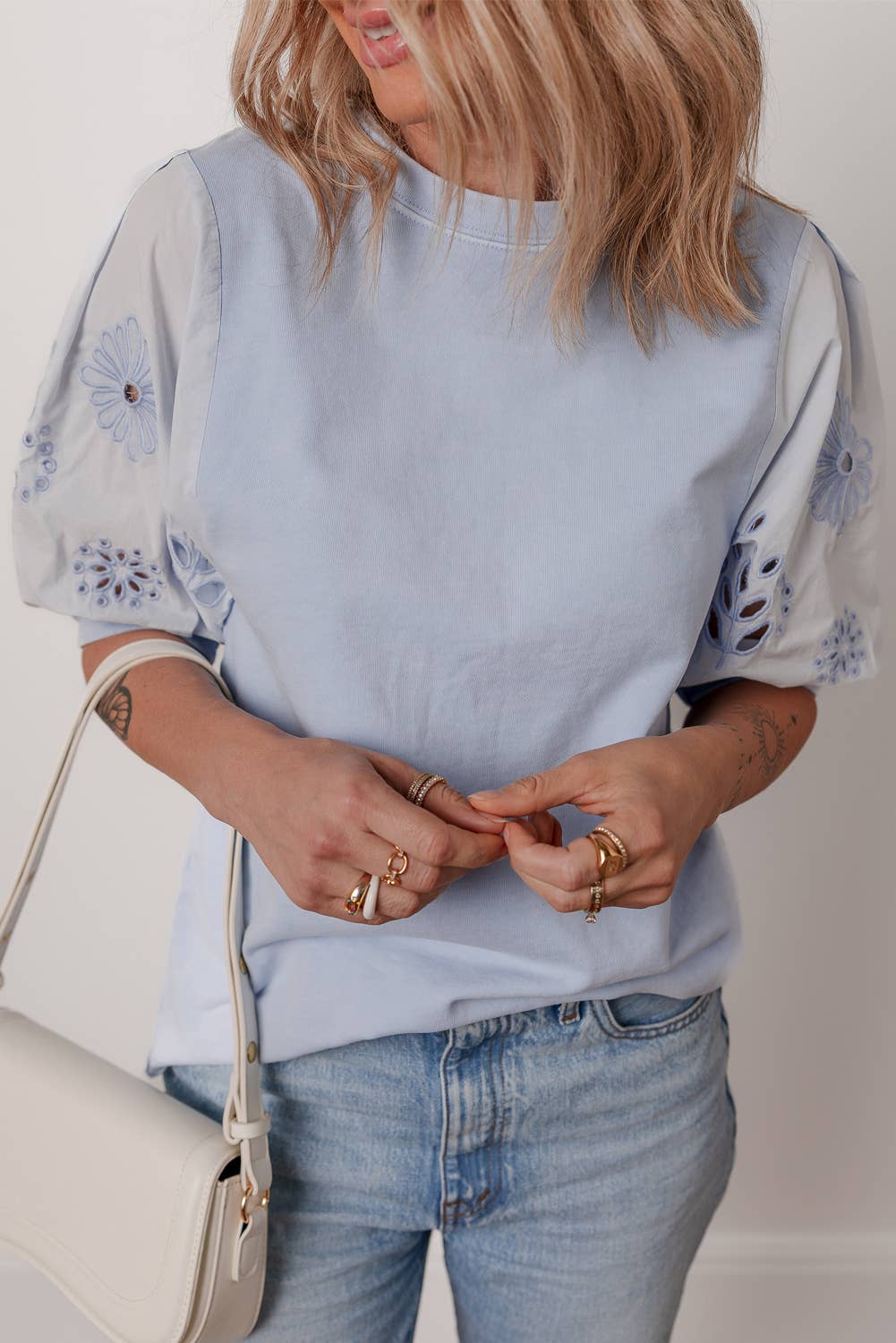 Flower Embroidered Sleeve Top