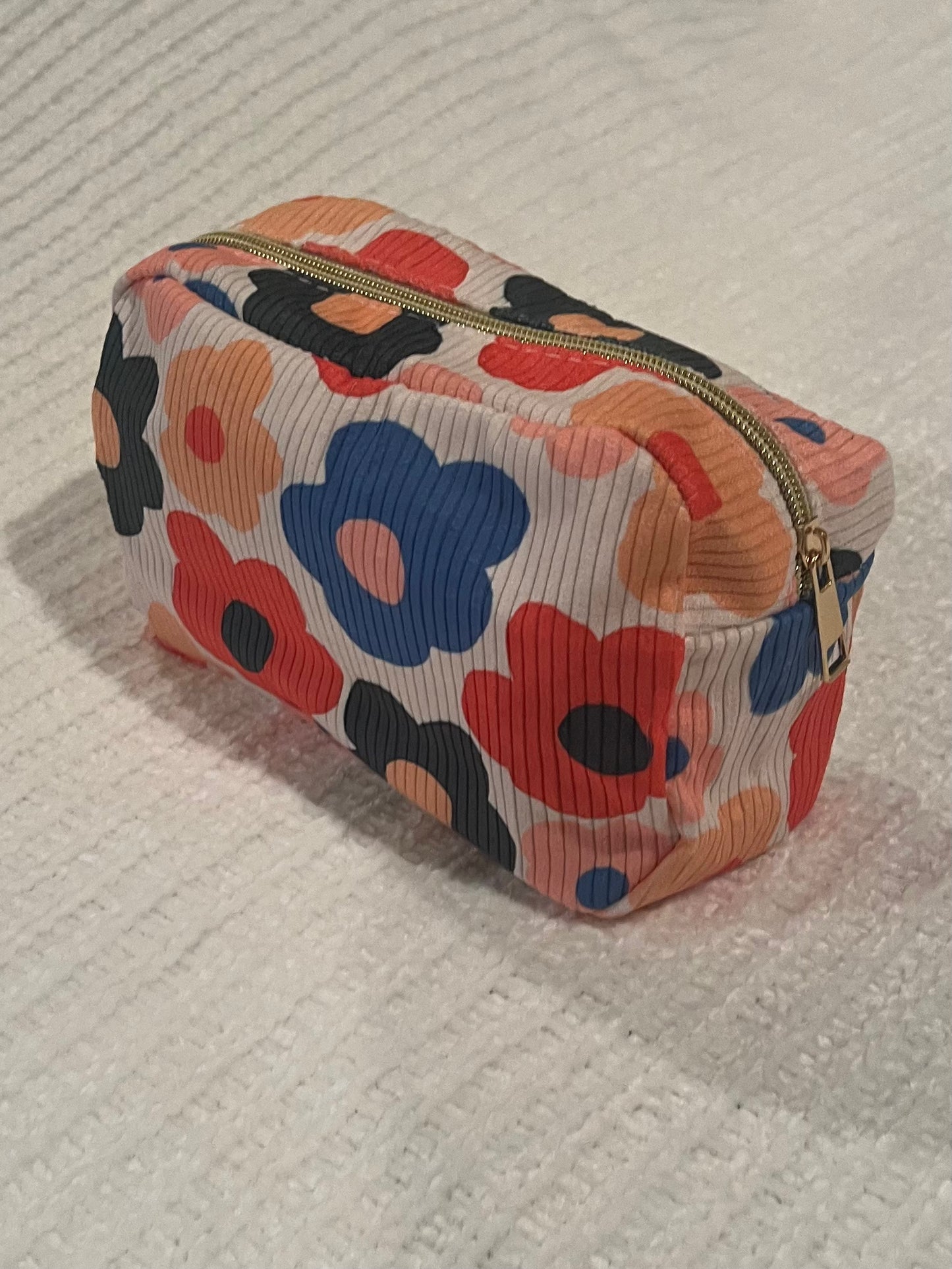 Flower Corduroy Cosmetic Bag