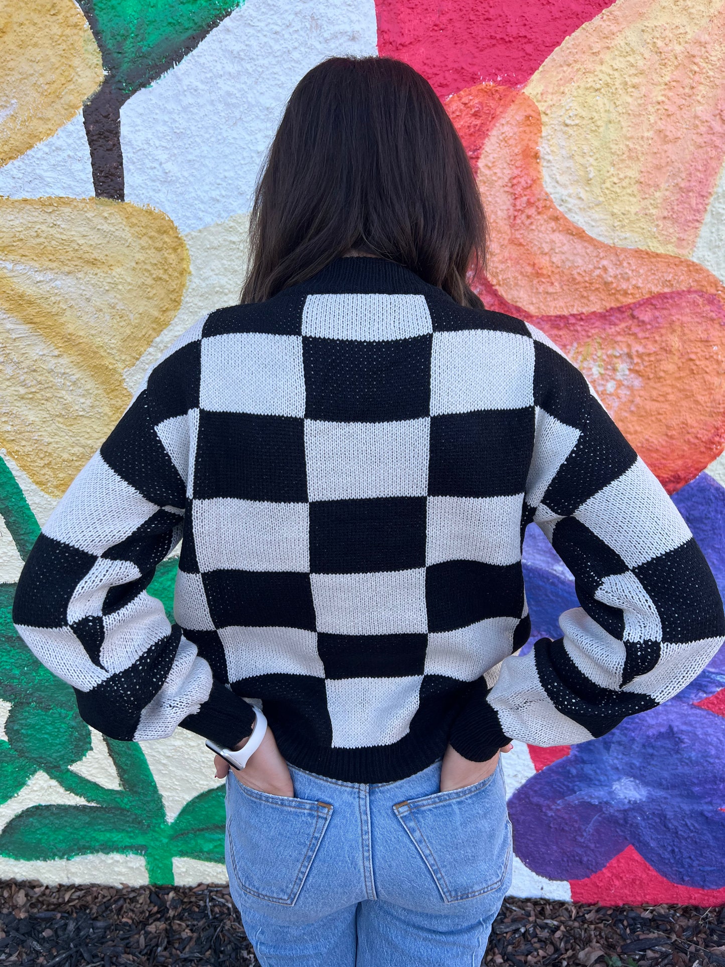 Black & White Plaid Knit Sweater
