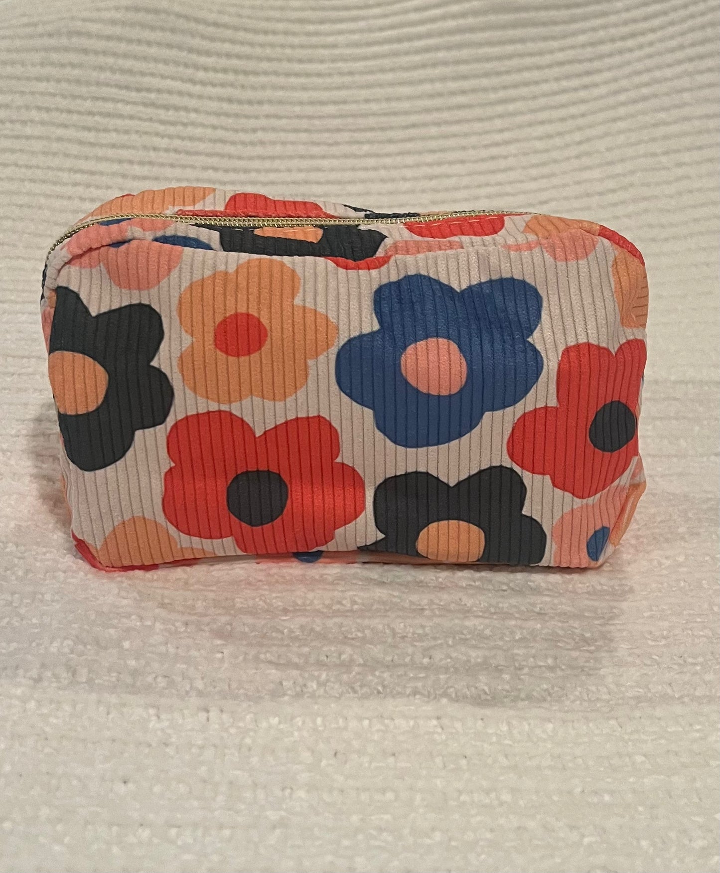 Flower Corduroy Cosmetic Bag