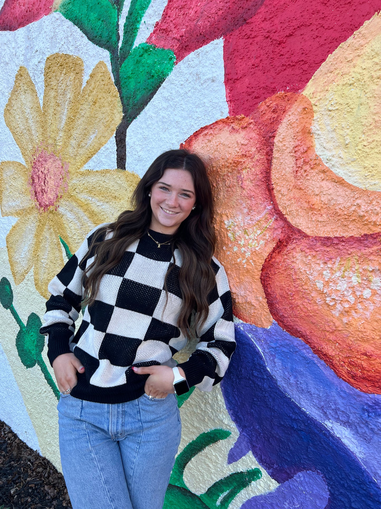 Black & White Plaid Knit Sweater