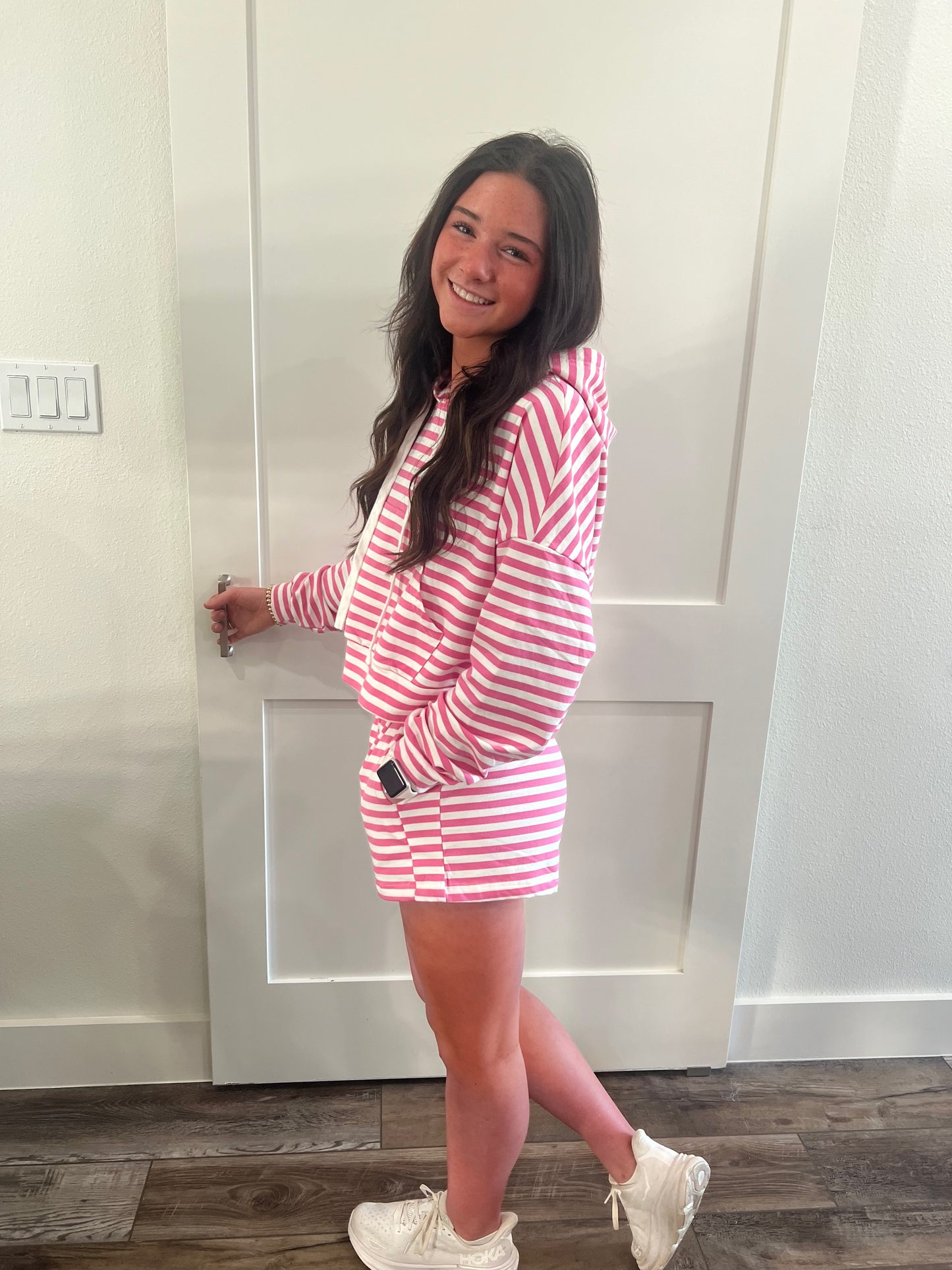 Stripe Pocket Hoodie Shorts Set