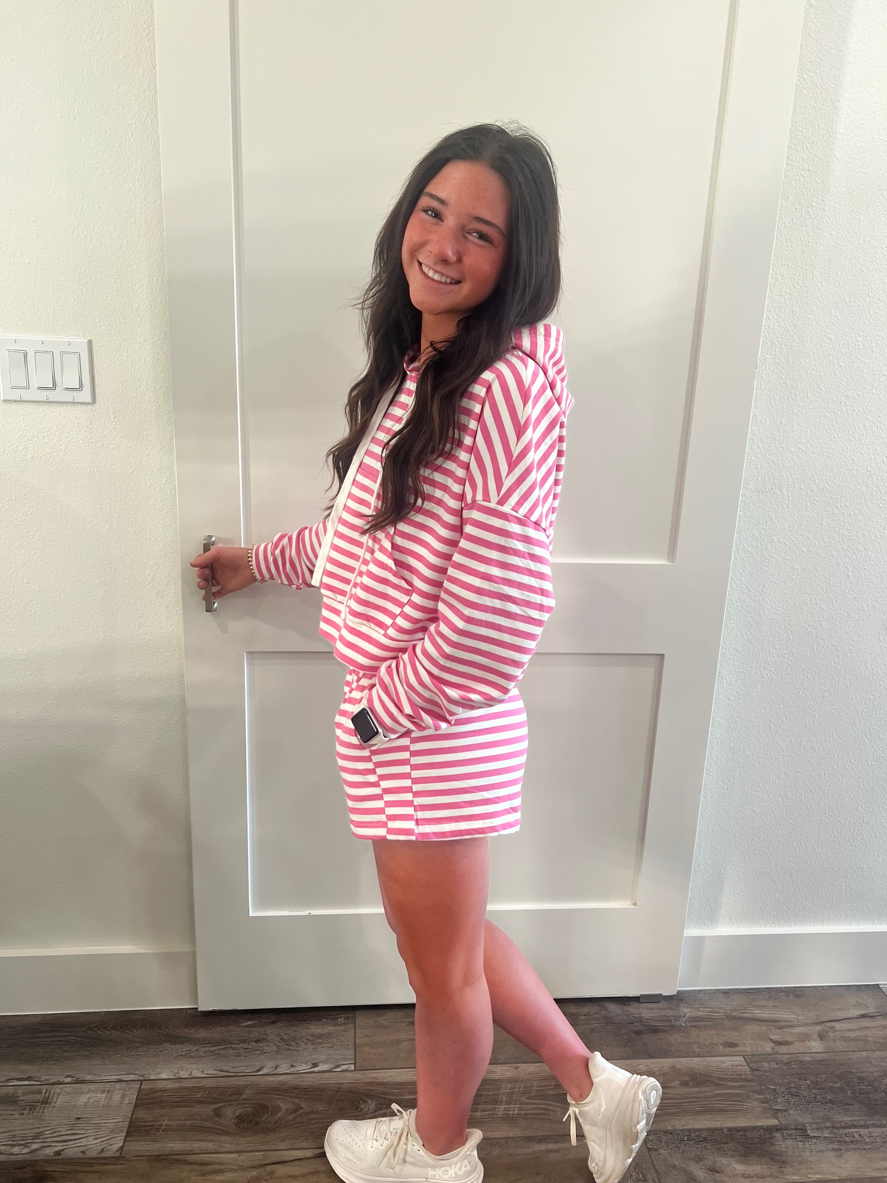 Stripe Pocket Hoodie Shorts Set