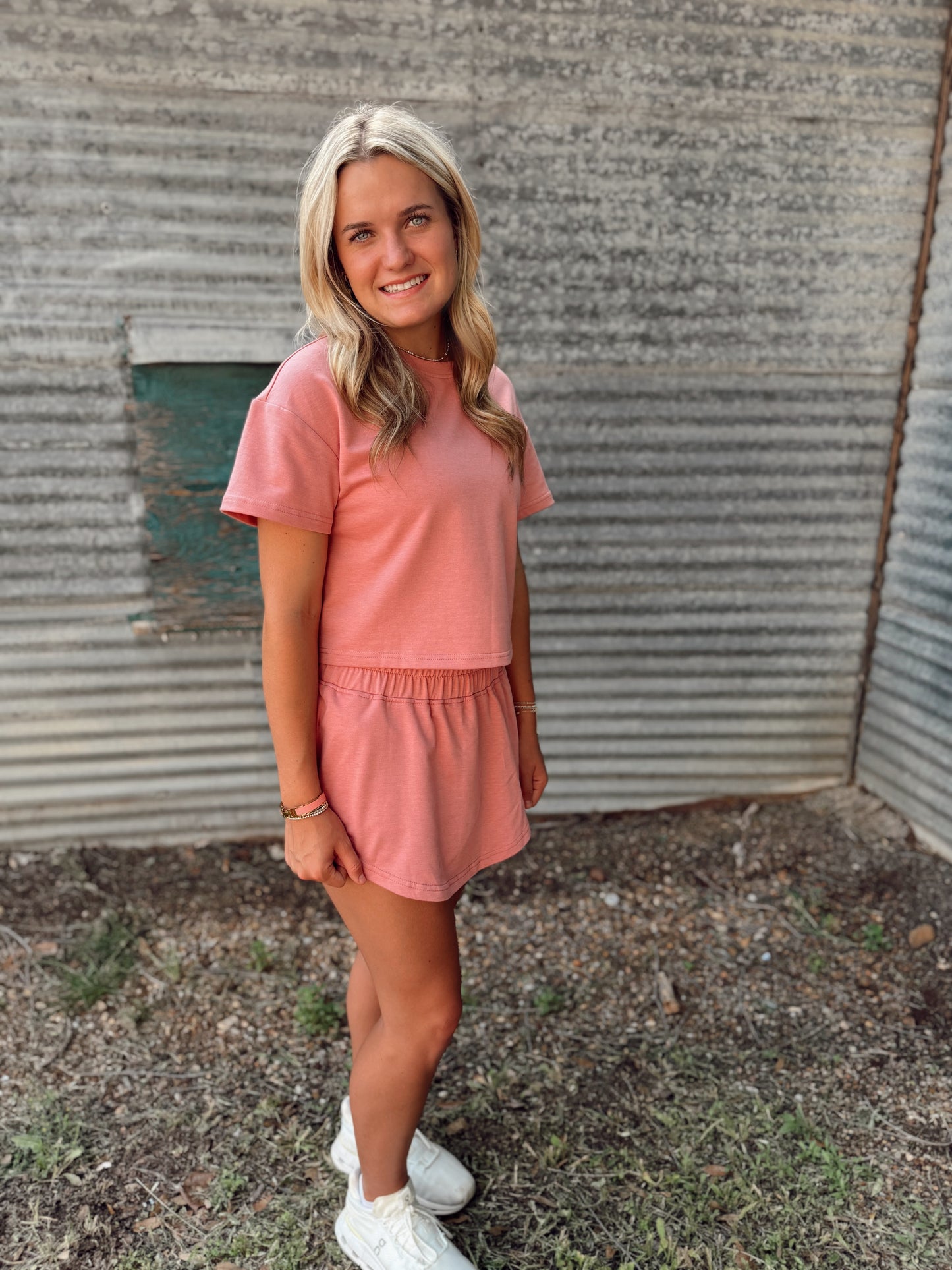 Cropped Tee + Ruffle Skort Set