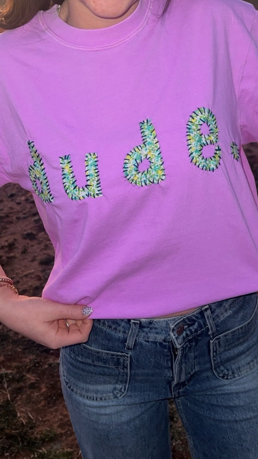 Medium Purple "dude." Hand-Stitch Tee