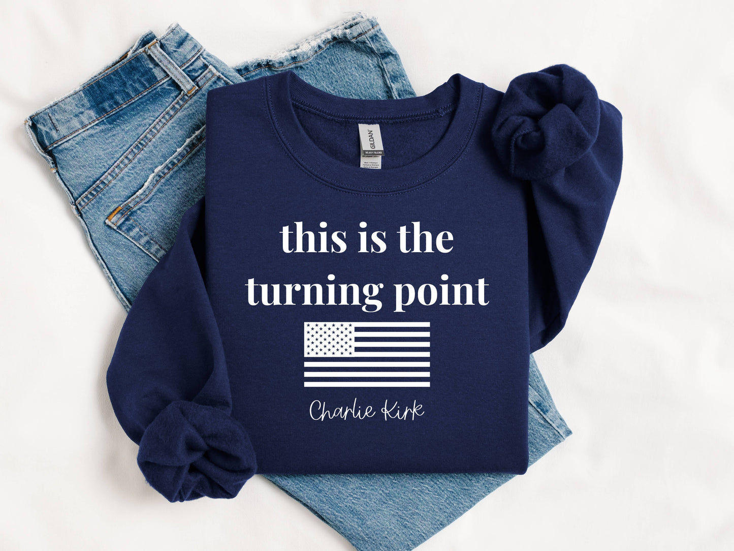 Charlie Kirk! Turning Point! Navy TEE SHIRT