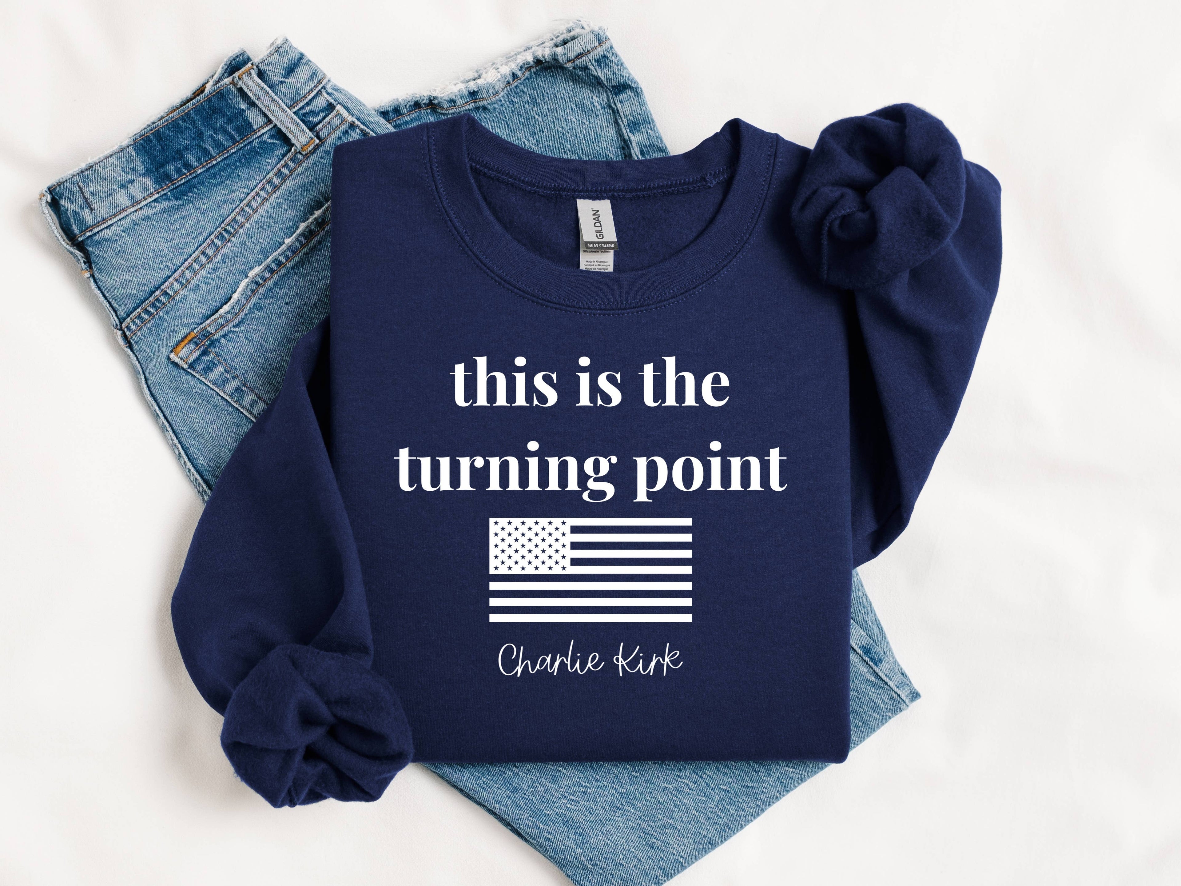 Charlie Kirk! Turning Point! Navy TEE SHIRT