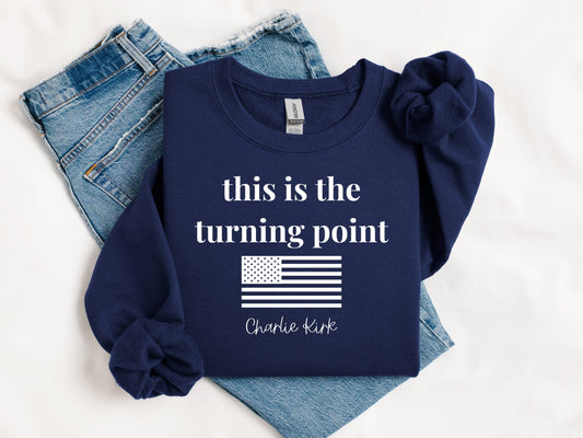 Charlie Kirk! Turning Point! Navy TEE SHIRT