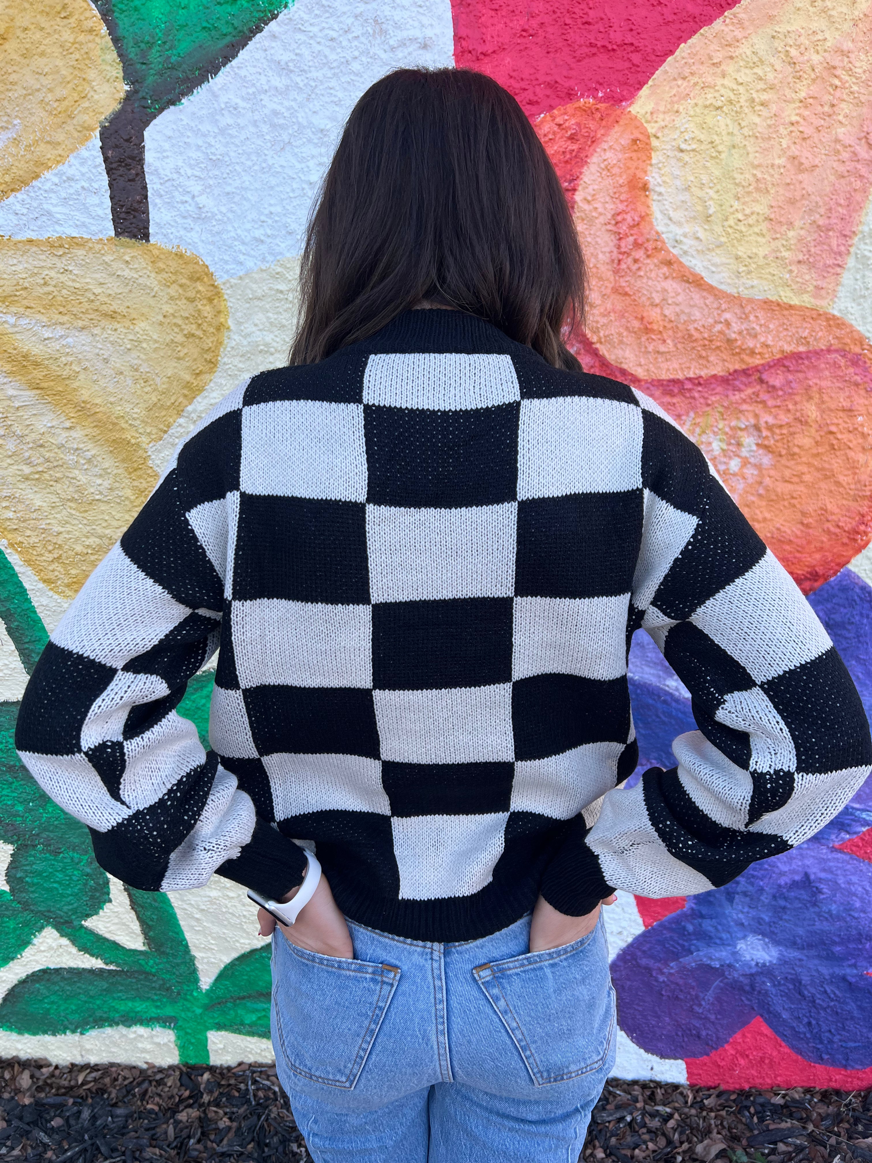 Black & White Plaid Knit Sweater